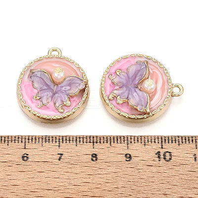 Rack Plating Alloy Enamel and ABS Imitation Pearl Pendants ENAM-T091-58A-1
