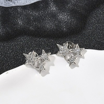Star Brass Micro Pave Clear Cubic Zirconia Stud Earrings LS-EJEW-F383-06P-1