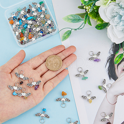 6 Sets Natural & Synthetic Stone Chips Alloy Pendants FIND-HY0001-44-1