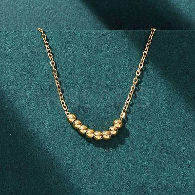 304 Stainless Steel Round Ball Beads Pendant Necklaces for Women NJEW-K255-50G-1