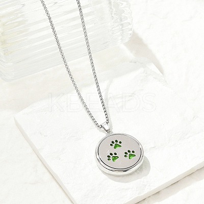316 Surgical Stainless Steel Aromatherapy Diffuser Perfume Hollow Flat Round Pendant Box Chain Necklaces NJEW-R016-01P-05-1