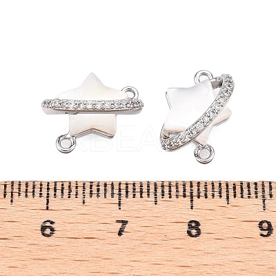 Brass Micro Pave Clear Cubic Zirconia Star Connector Charms KK-B102-27P-1