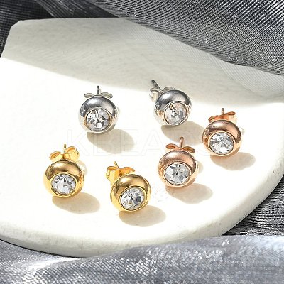 Ion Plating(IP) 304 Stainless Steel Flat Round Stud Earrings EJEW-C099-16C-1