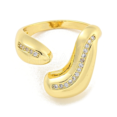 Brass Micro Pave Clear Cubic Zirconia Open Cuff Ring for Women LS-RJEW-M173-13B-G-1