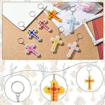 7Pcs 7 Colors Cross Acrylic Keychain with Iron Ring for Keychain KEYC-CJ0001-13-1
