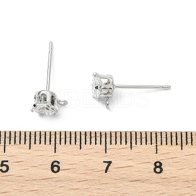 SHEGRACE Brass Clear Cubic Zirconia Flat Round Stud Earring Findings XGR0102P-117P-1