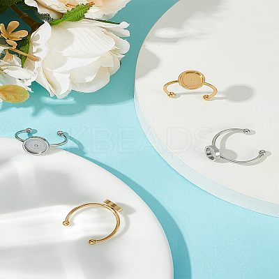 4Pcs 4 Styles 201 Stainless Steel Cuff Pad Ring Settings FIND-LP0001-08-1