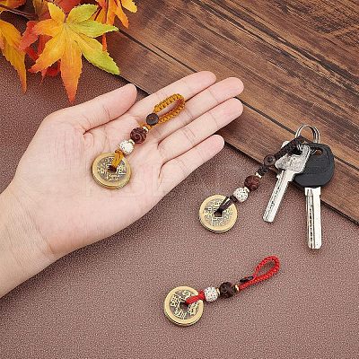 3Pcs 3 Style Brass Lucky Coins Five Emperor Money Feng Shui Coins Pendant AJEW-FH0002-29-1