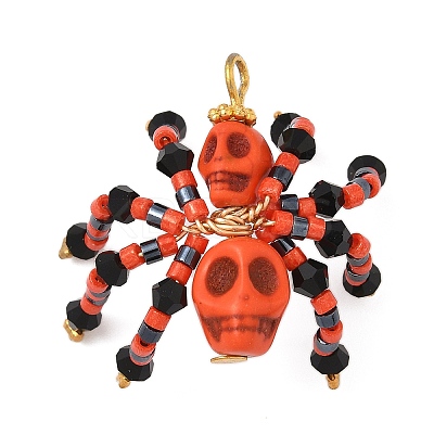 Halloween Theme Dyed Synthetic Turquoise & Glass Seed Beads Pendants PALLOY-MZ00774-04-1