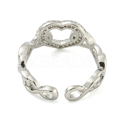 Heart Brass Micro Pave Clear Cubic Zirconia Hollow Open Cuff Rings for Women RJEW-M016-04P-1