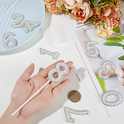 10 Sets 10 Style Number Plastic Imitation Pearl & Rhinestone Cake Toppers FIND-CP0001-67-1