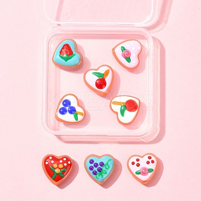 8Pcs 8 Colors Painted Glass Beads Enamel Beads Heart with Fruit LAMP-FS0001-51-1