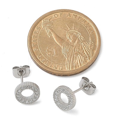 304 Stainless Steel Micro Pave Clear Cubic Zirconia Stud Earrings STAS-Z107-01P-02-1
