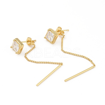 Clear Cubic Zirconia Rhombus with Tassel Front Back Stud Earrings EJEW-B013-14-1