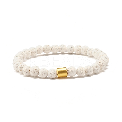 Natural Lava Rock(Dyed) Round Beaded Stretch Bracelet with Column Synthetic Hematite BJEW-JB07578-02-1