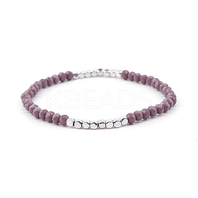 Gold-tone Miyuki Elastic Crystal Beaded Bracelet with Acrylic Tube Beads ST0365198-1