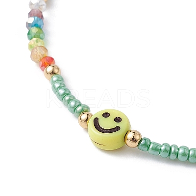 Acrylic Smiling Face & Seed Beaded Stretch Bracelet BJEW-JB09490-1