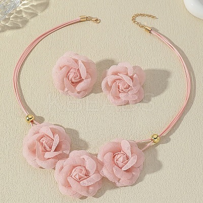 3D Rose Polyester Choker & Stud Earrings Sets FS-WG5AEB6-02-1