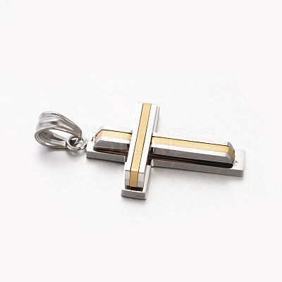 New Men's Bi-Color 201 Stainless Steel Cross Pendants STAS-F010-66-1