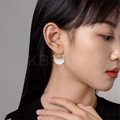 Two Tone Flower Basket Alloy Hoop Earrings JE1086A-1