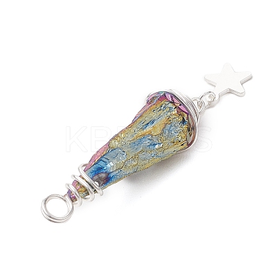 3Pcs 3 Styles Electroplated Natural Quartz Crystal Nuggets Copper Wire Wrapped Pendants PALLOY-JF03128-07-1