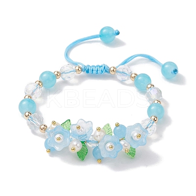 Flower Glass & Acrylic Braided Bead Adjustable Bracelets for Women BJEW-JB10446-01-1