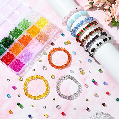 Rondelle Glass & Alloy Rhinestone Spacer Beads Jewelry Making Findings Kits DIY-YW0011-13-1