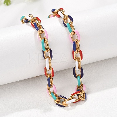 304 Stainless Steel Colorful Enamel Curb Chain Necklaces for Women NJEW-P328-01G-1