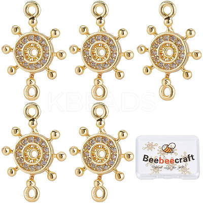 Long-Lasting Plated Brass Micro Pave Clear Cubic Zirconia Connector Charms KK-BBC0003-34-1