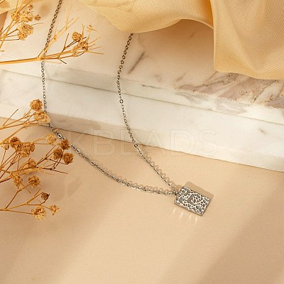 Fashionable 304 Stainless Steel Irregular Textured Rectangle Pendant Necklaces for Women EN2201-2-1