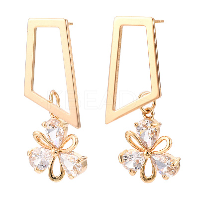 Brass Micro Pave Cubic Zirconia Trapezoid Stud Earrings EJEW-H103-25G-1