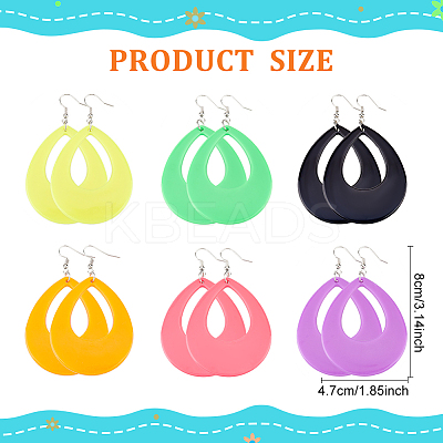 6 Pairs 6 Style Acrylic Hollow Out Teardrop Dangle Earrings EJEW-AN0002-11-1