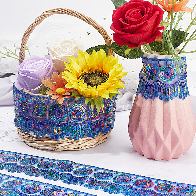 4~4.5M Ethnic Style Polyester Lace Trim with Colorful Paillette OCOR-GF0002-39C-1