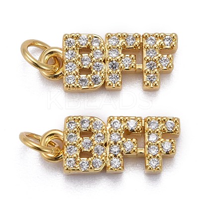 Brass Micro Pave Clear Cubic Zirconia Charms ZIRC-Z011-30G-1