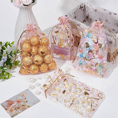 80Pcs 2 Styles Heart Printed Organza Bags OP-BBC0001-04C-1