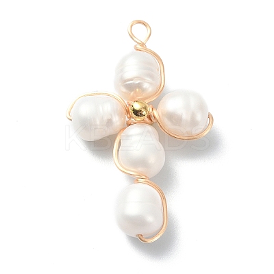 Natural Cultured Freshwater Pearl Copper Wire Wrapped Pendants PALLOY-TA00043-1