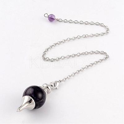 Natural Amethyst Sphere Dowsing Pendulums BJEW-E292-A07-1