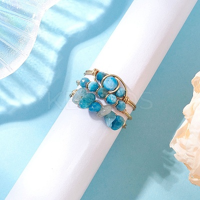 3Pcs Natural Apatite Bead Finger Ring RJEW-JR00855-01-1
