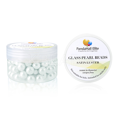 1 Box 10mm White Tiny Satin Luster Glass Pearl Beads Round Loose Beads for Jewelry Making HY-PH0001-10mm-001-1