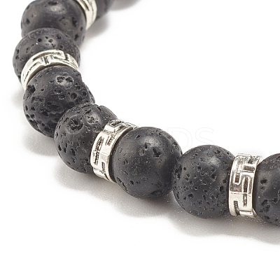 Natural Lava Rock Round Beaded Stretch Bracelet with Alloy Skull BJEW-JB07865-01-1