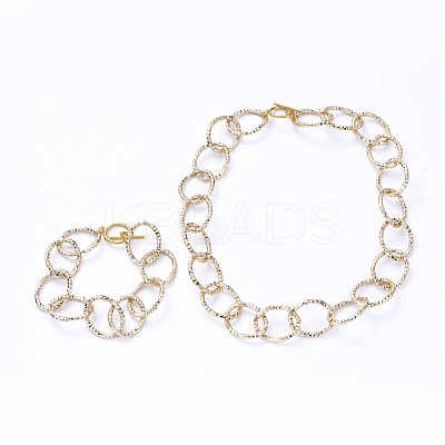Aluminum Textured Cable Chain Bracelets & Necklaces Jewelry Sets SJEW-JS01094-03-1