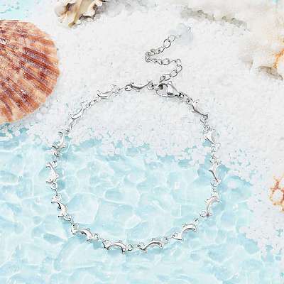 304 Stainless Steel Dolphin Link Chain Anklet AJEW-AN00559-1