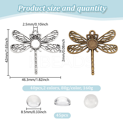 Tibetan Style Alloy Pendant Cabochon Settings with Transparent Glass Cabochons DIY-GO0002-31B-1