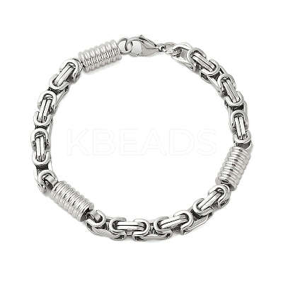 Non-Tarnish Grooved Column 304 Stainless Steel Byzantine Chain Bracelets for Men BJEW-B093-07P-1