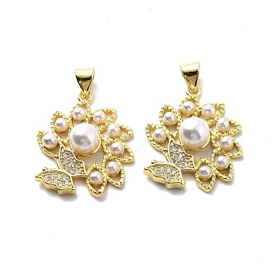 Brass Clear Cubic Zirconia Pendants KK-G446-11G-1