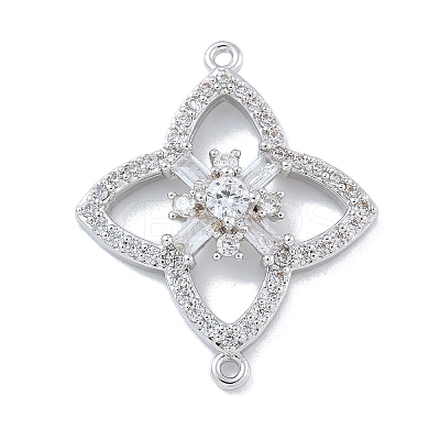 Rack Plating Brass Clear Cubic Zirconia Flower Connector Charms KK-A234-063P-1