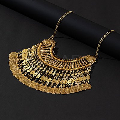 Tibetan Style Zinc Alloy Coin Tassel Chunky Bib Necklaces for Women FS-WGCC506-01-1