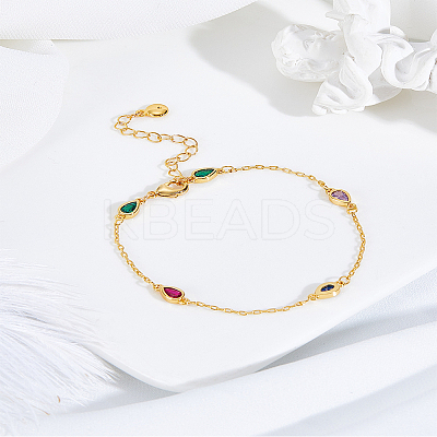 1Pc Brass Rhinestone Teardrop Link Bracelets BJEW-LP0015-20-1