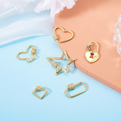 Brass Micro Pave Clear Cubic Zirconia Screw Carabiner Lock Charms ZIRC-TA0001-13G-1
