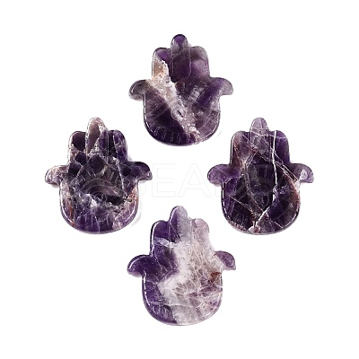 Natural Amethyst Hamsa Hand with Eye Figurines DJEW-N003-04B-1